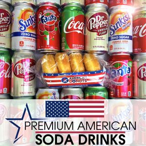 Goedkope Amerikaanse Blikjes Frisdrank met snacks zoals American Donuts
