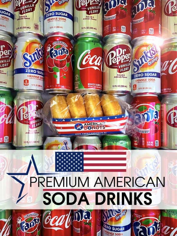 Goedkope Amerikaanse Blikjes Frisdrank met snacks zoals American Donuts